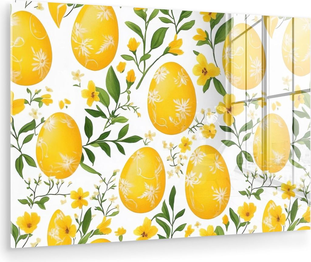 MuchoWow Glasbilder - Bilder auf Wandbild - Foto auf Glas Blumen - Ostereier - Gelb 60x40 cm Wanddekoration aus Glas - Acrylglasbild - Acrylbilder ...