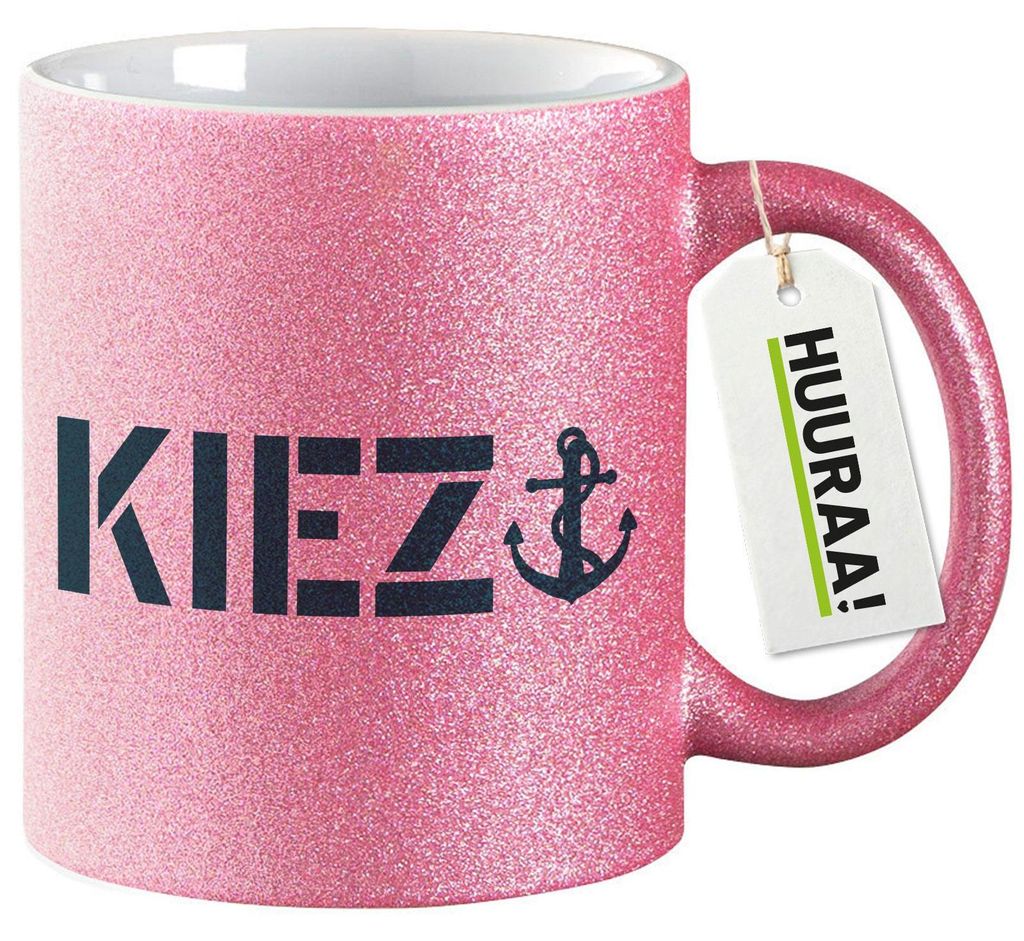 Huuraa Glitzertasse Kiez Anker 330ml Pink Keramik Kaffeebecher Geschenkidee