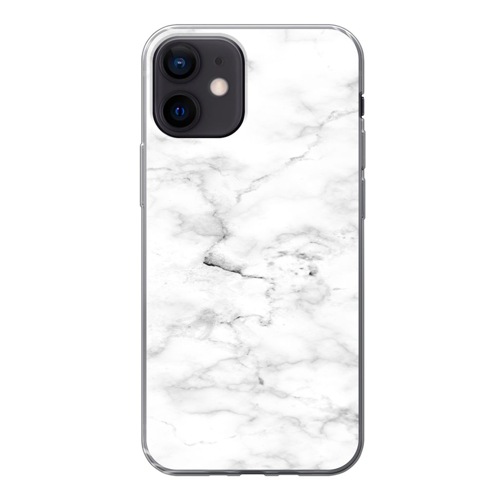 MuchoWow Handyhülle Schutzhülle Hülle für iPhone 12 Marmor - Weiß - Grau Silikon Softcase Handy Hülle - Schutzhülle