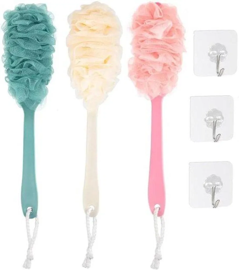 Brosses de bain à manche long et poils souples pour gommage corporel x3