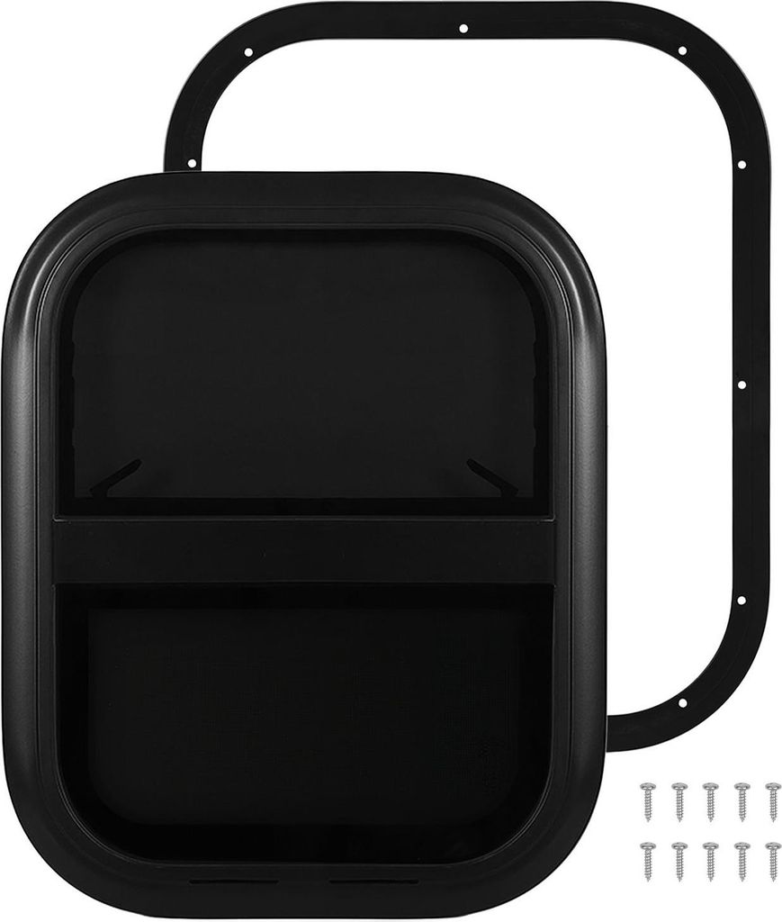 RV-Vertikalschiebefenster mit abgerundeten Ecken, UV-beständiges Fenster aus schwarzer Aluminiumlegierung mit abnehmbarem Insektenschutz für Wohn...