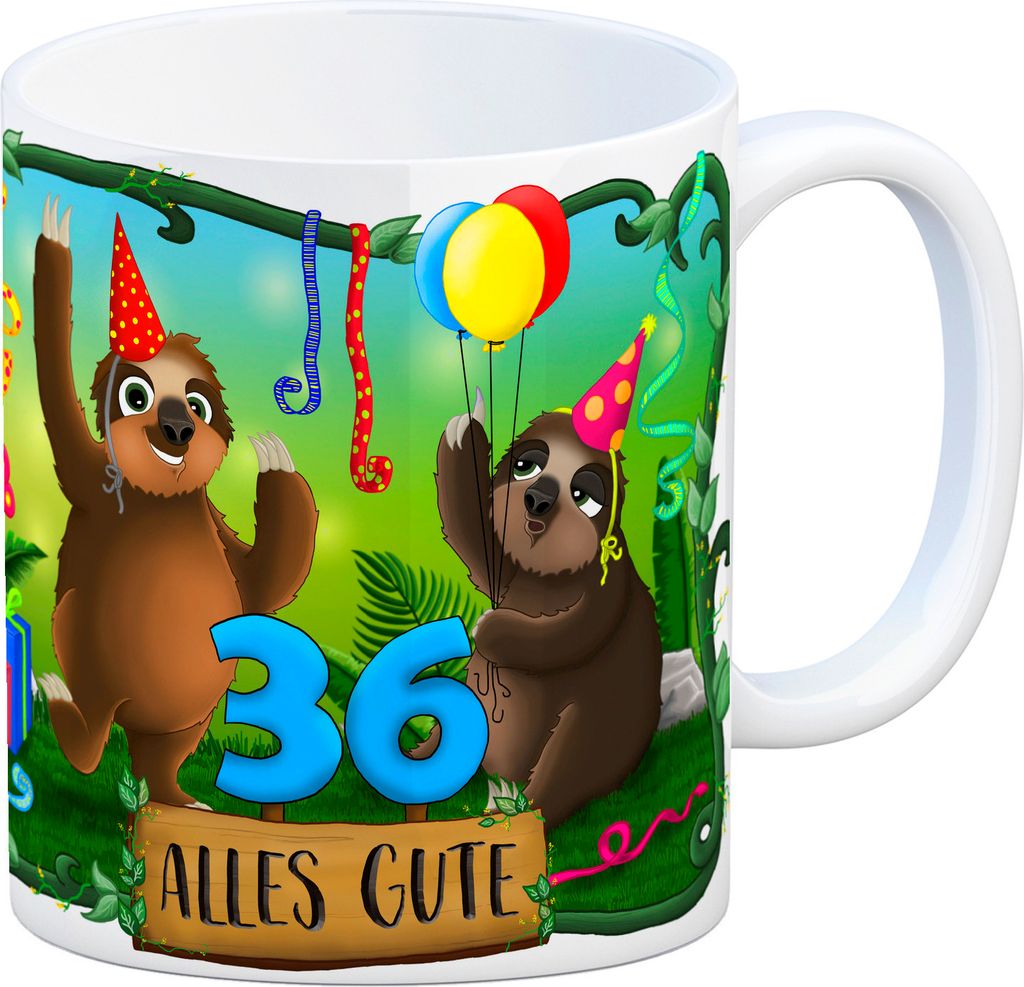 Faultier Kaffeebecher zum 36.Geburtstag Tasse Kaffeetasse Becher mug Teetasse