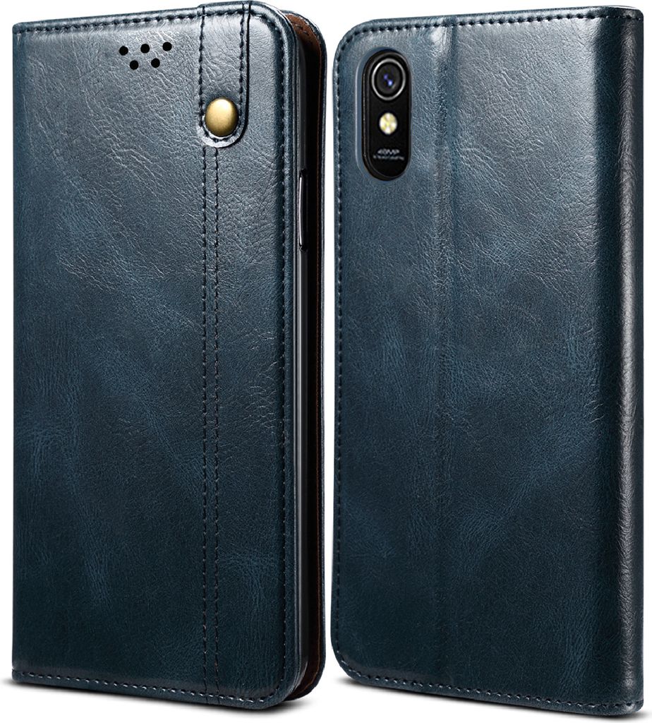 Redmi 9A Hülle, LaimTop Leder Flip Brieftasche Schutzhülle für Xiaomi Redmi 9A Blau