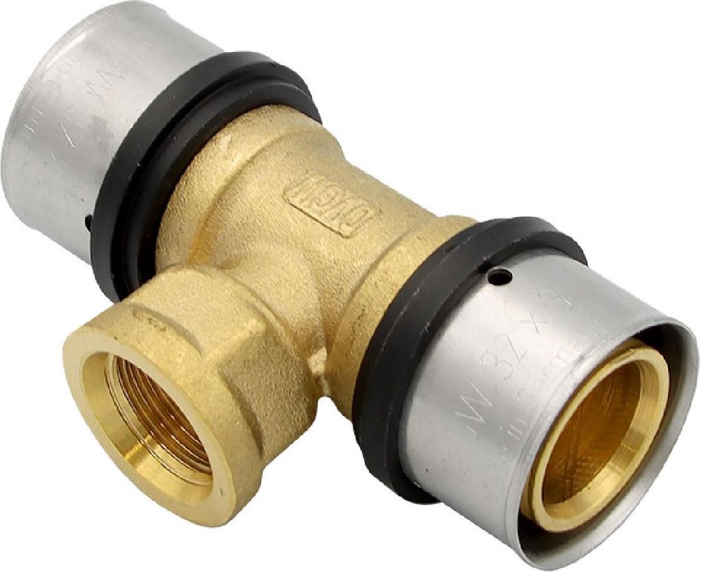 Pressfitting T-Stück 32x3 1/2 Zoll 32x3 mm IG TH Kontur Verbundrohr
