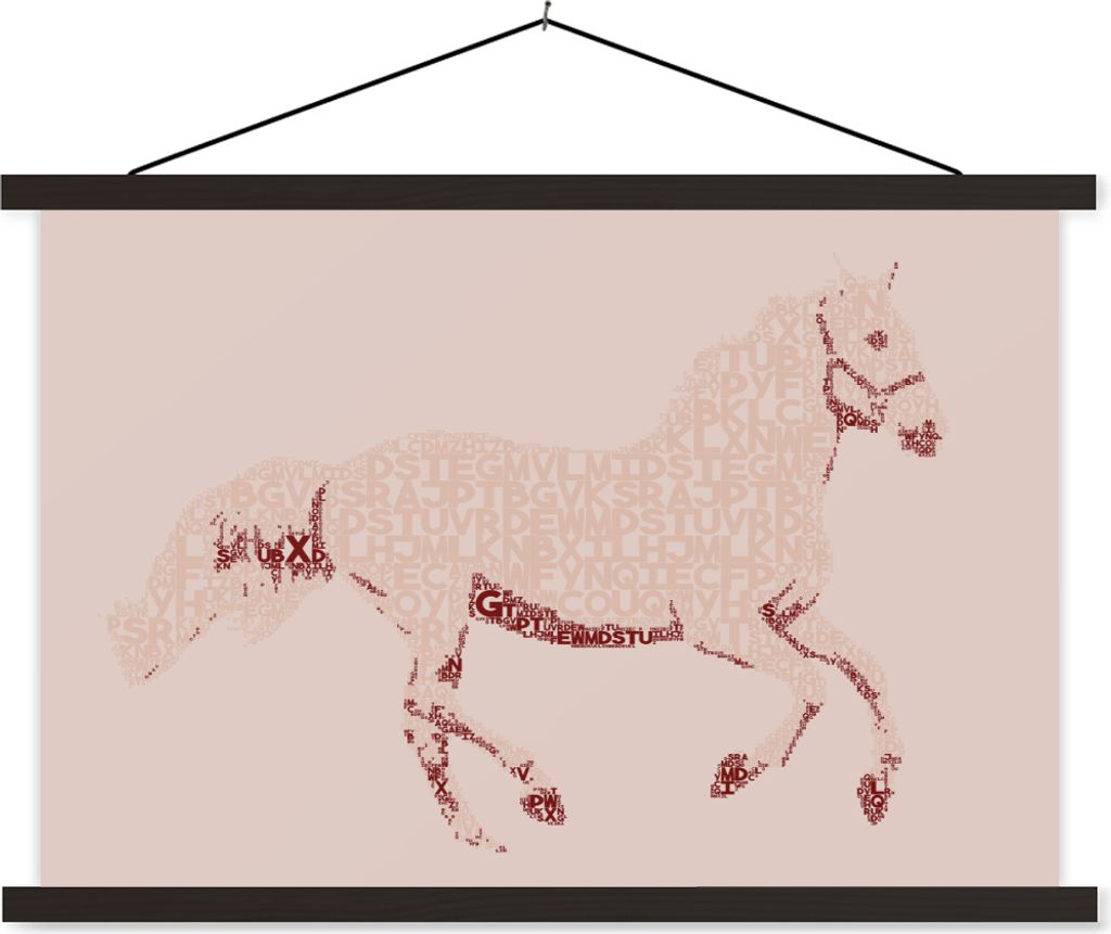 MuchoWow Textilposter Pferd - Briefe - Rosa - Mädchen - Kinder - Mädchen 150x100 cm mit schwarzem Rahmen - Schlafzimmer