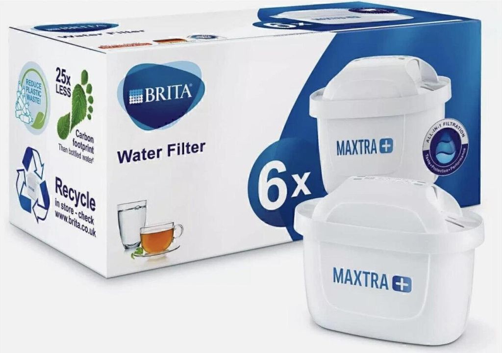 Wasserfilterkannen-Ersatzpackung mit 6 Filterkartuschen und Nachfüllpackungen.