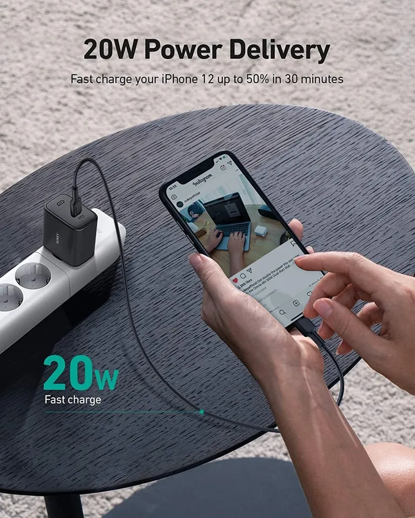 Chargeur USB-C 20W Rapide pour iPhone et Android AUKEY Swift Noir PD - 2