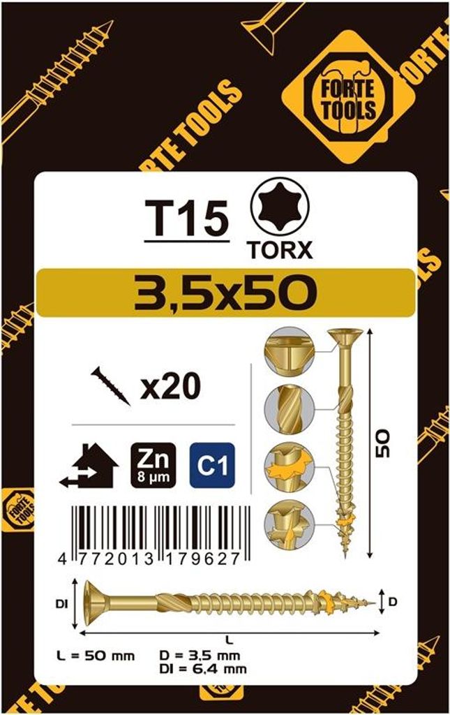 Spanplatte Scr T15 3,5X50 Gelb Zn20Stk