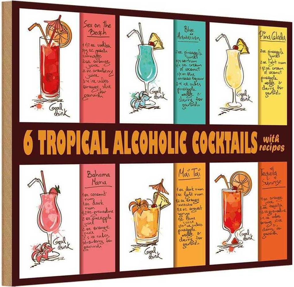 vianmo Holzschild 12x18 cm Alkohol 6 tropical cocktails recipes