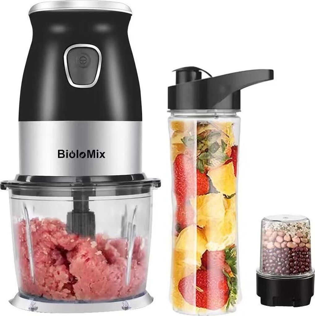 Tragbarer Mixer - Personal Blender 600 ml - 500 W - 3-in-1 mit Zerkleinerer und Fleischwolf - Eiscrush-Funktion - BPA-frei - Schwarz