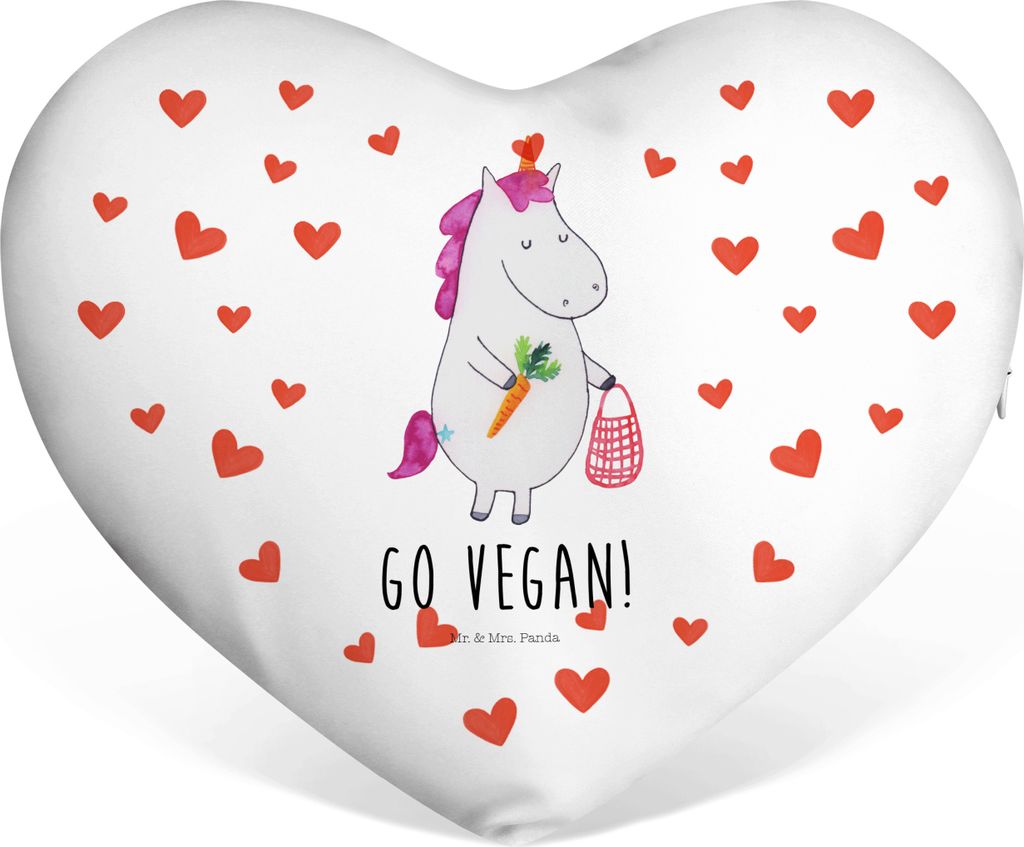 Mr. & Mrs. Panda Dekokissen Einhorn Vegan - Weiß - Geschenk, Unicorn, Liebeskissen, Gesund Leben, dekoartikel, Veganismus, Kuschelkissen, Herzkiss...
