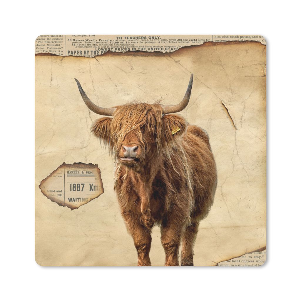 MuchoWow Mauspad Mousepad Schottischer Highlander - Vintage - Kuh 30x30 cm - Mousepads - Maus Mat - Pad - Mausunterlage - Gaming