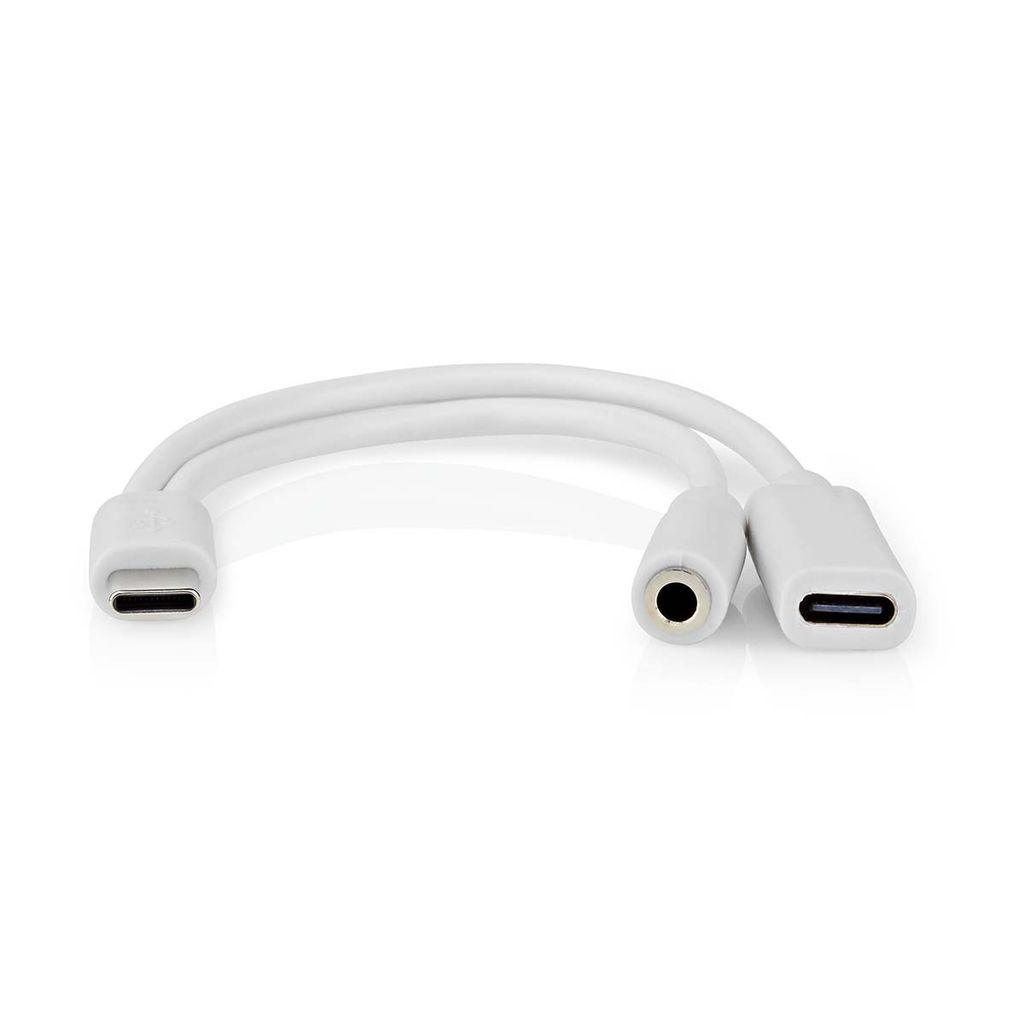 Nedis USB-C Adapter - USB 2.0 - USB-C Stecker - USB-C Buchse / 3.5 mm Buchse - 0.10 m - Rund - Vernickelt - PVC - Weiss - Box