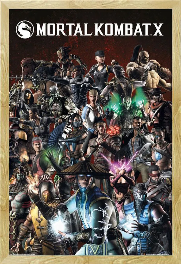 Mortal Kombat - Poster - Personaggi + cornice rimovibile, Shinsuke® Maxi MDF faggio, disco acrilico