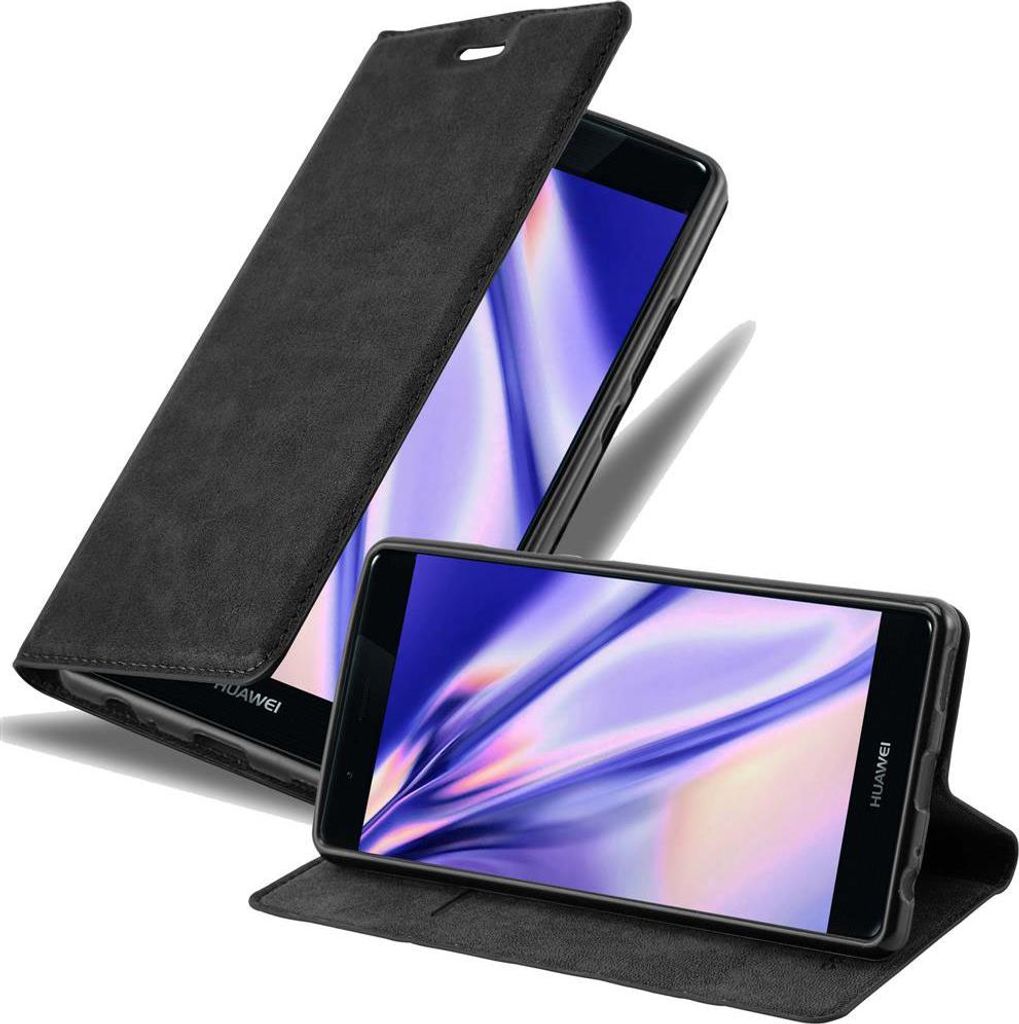 Cadorabo Hülle für Huawei P9 PLUS Schutz Hülle in Schwarz Handyhülle Etui Case Cover Magnetverschluss