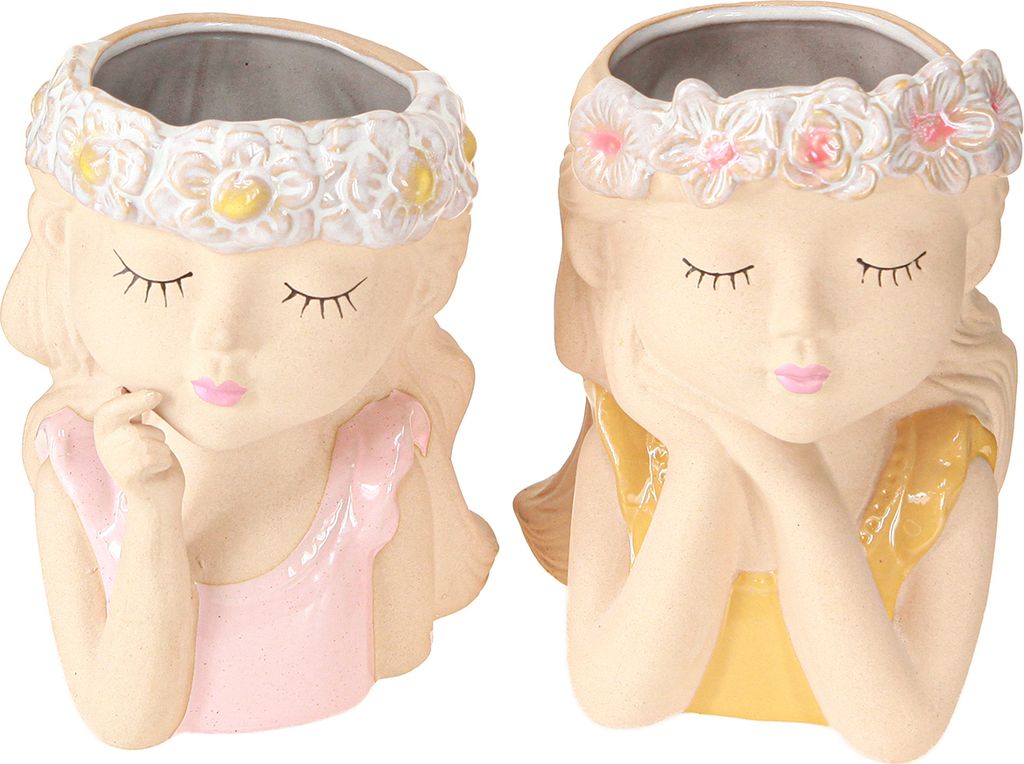 Keramik Übertopf Träumendes Mädchen Deko H19,5cm 2er Set, 2 Stück
