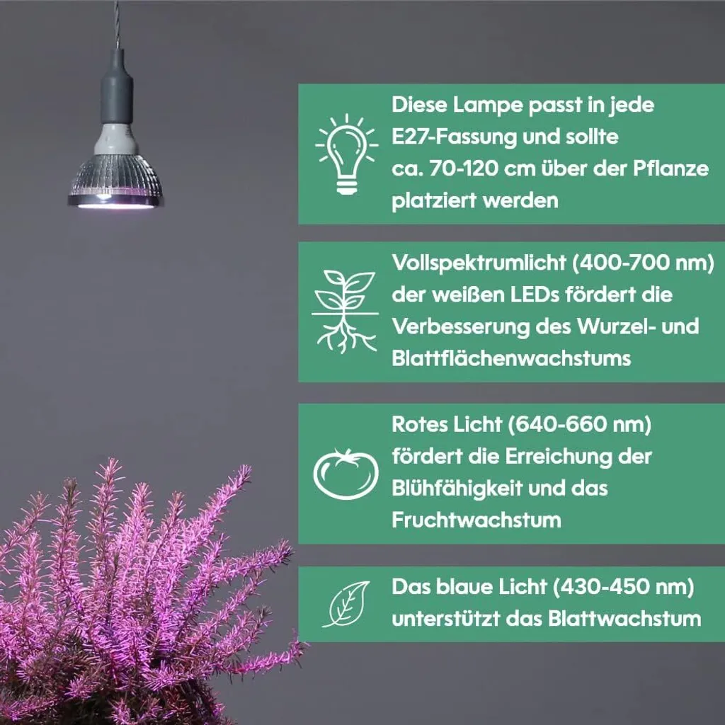 Éclairage pour Plantes d'Intérieur Parus E27 Spectre Complet LED 15W - 5