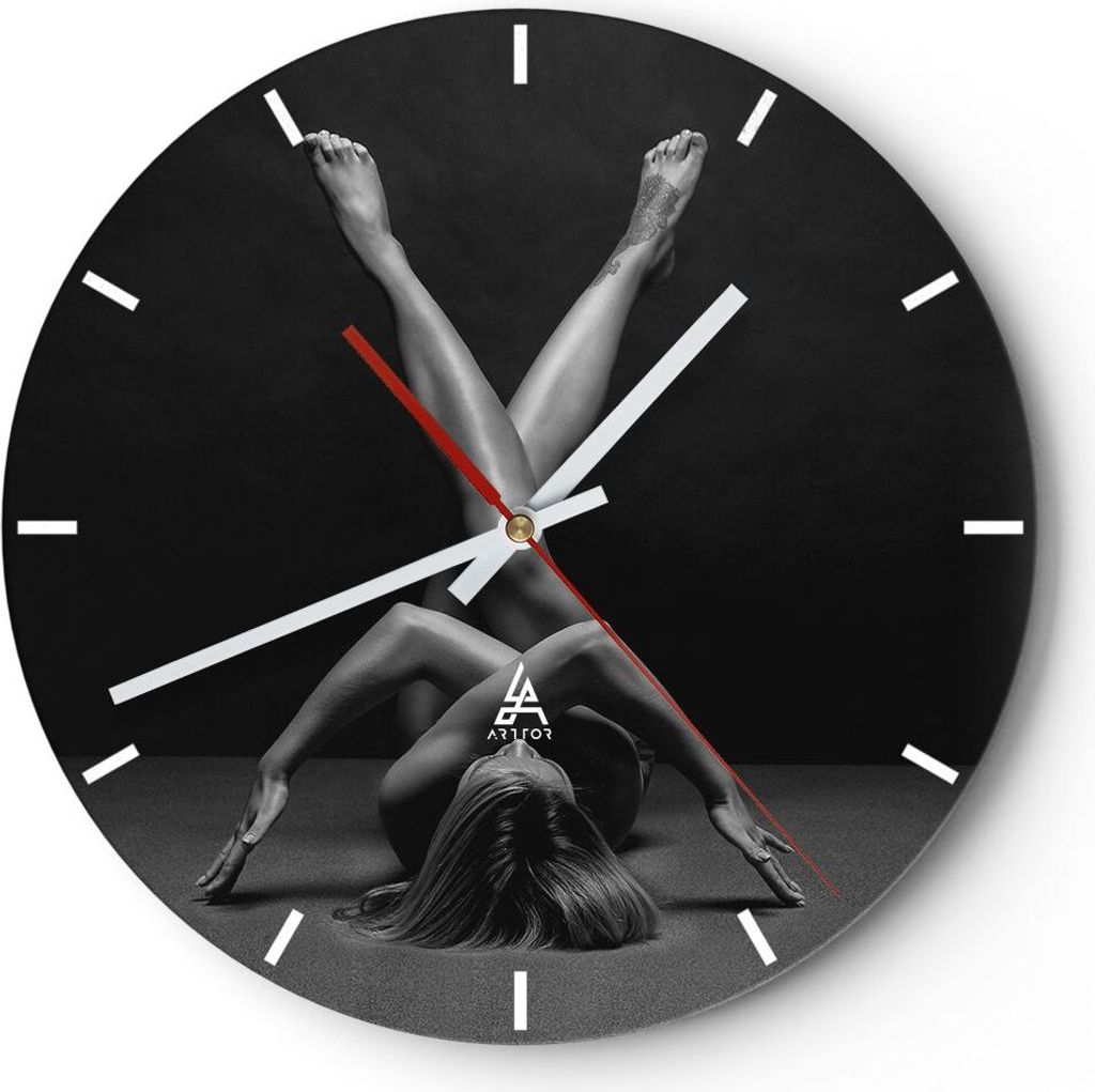 Wanduhr - Rund - Glasuhr - Frau Gymnastik Yoga - 40x40cm - Schleichendes Uhrwerk - Lautlos - zum Aufhängen bereit - Dekoration Modern - Wanddekora...