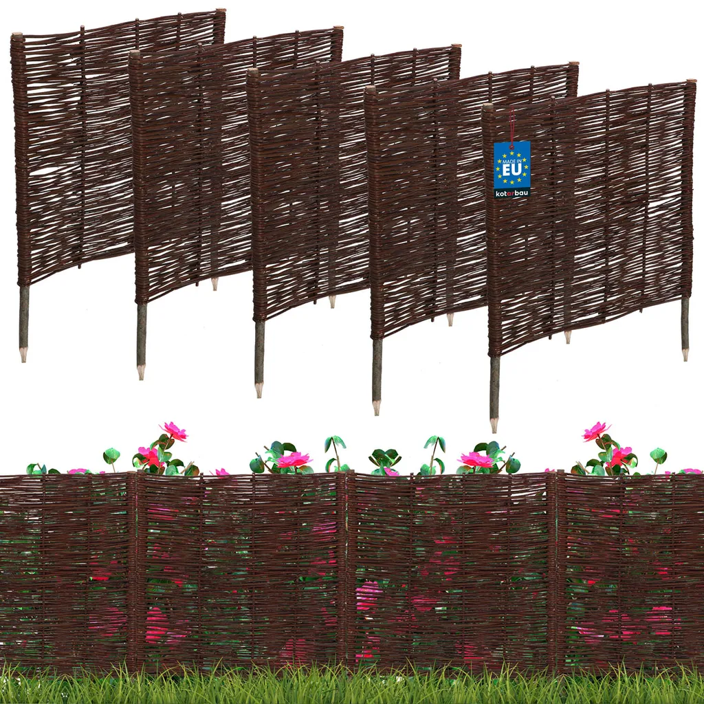 Clôture en Osier Bordure de Jardin Décorative 60x60 cm en Lot de 5 Pièces