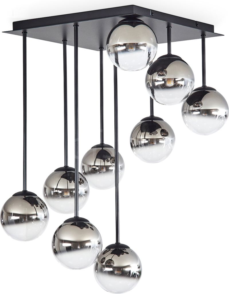 Isorella Deckenlampe aus Metall/Glas in Schwarz/Chrom/Rauchfarben/Klar