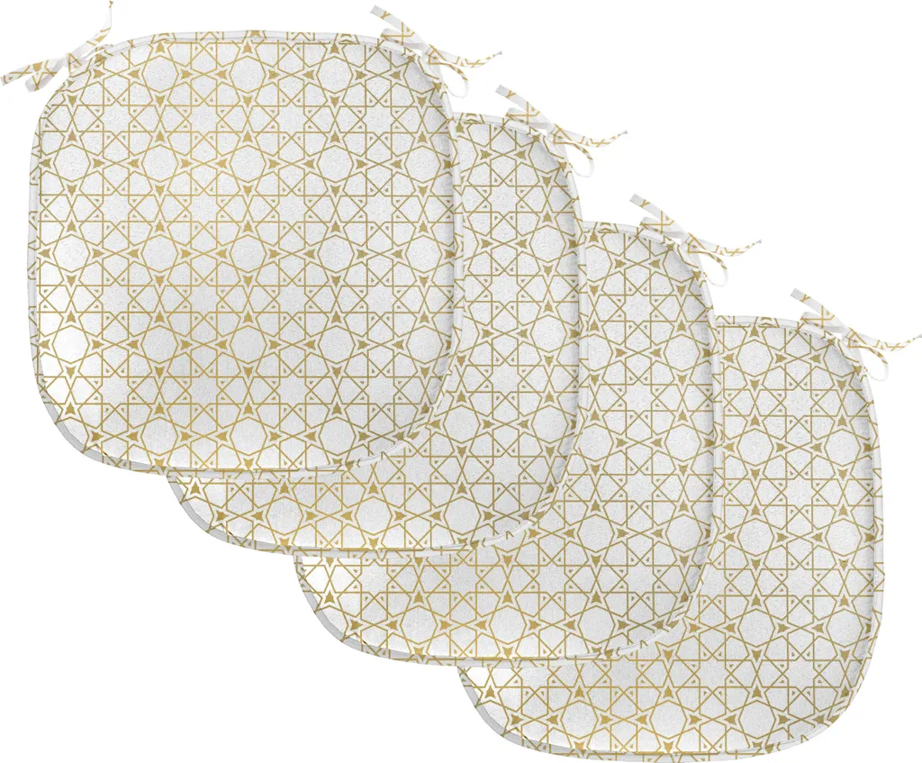 Lot de 4 Coussins de Siège à Sangles Motif Étoile Girih Ambre et Blanc