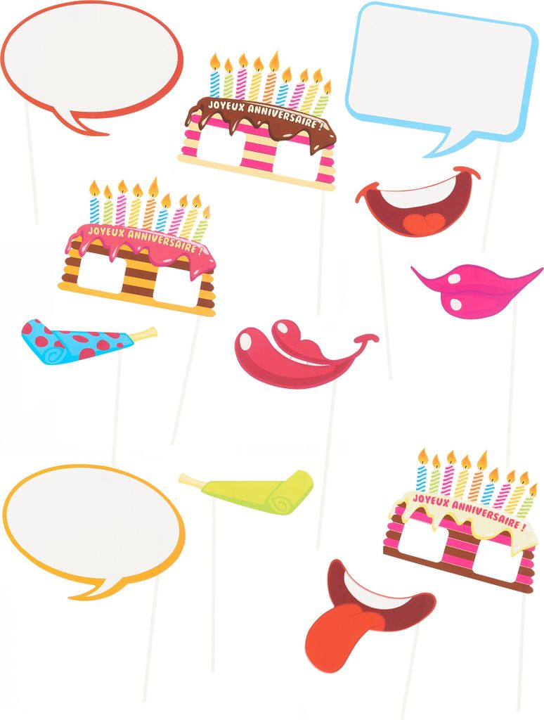 Photobooth Accessoire Set - Geburtstag 12-teilig bunt - Einheitsgröße