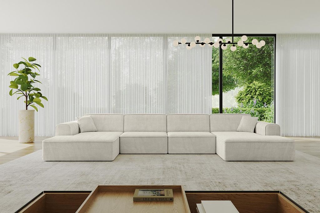 ALTDECOR Ecksofa in U-Form IREA-U2-v3 386x165x77 cm Hellgrau Corner Sofa Bett Eckcouch Couch L-Form Wohnlandschaft Cauchsofa