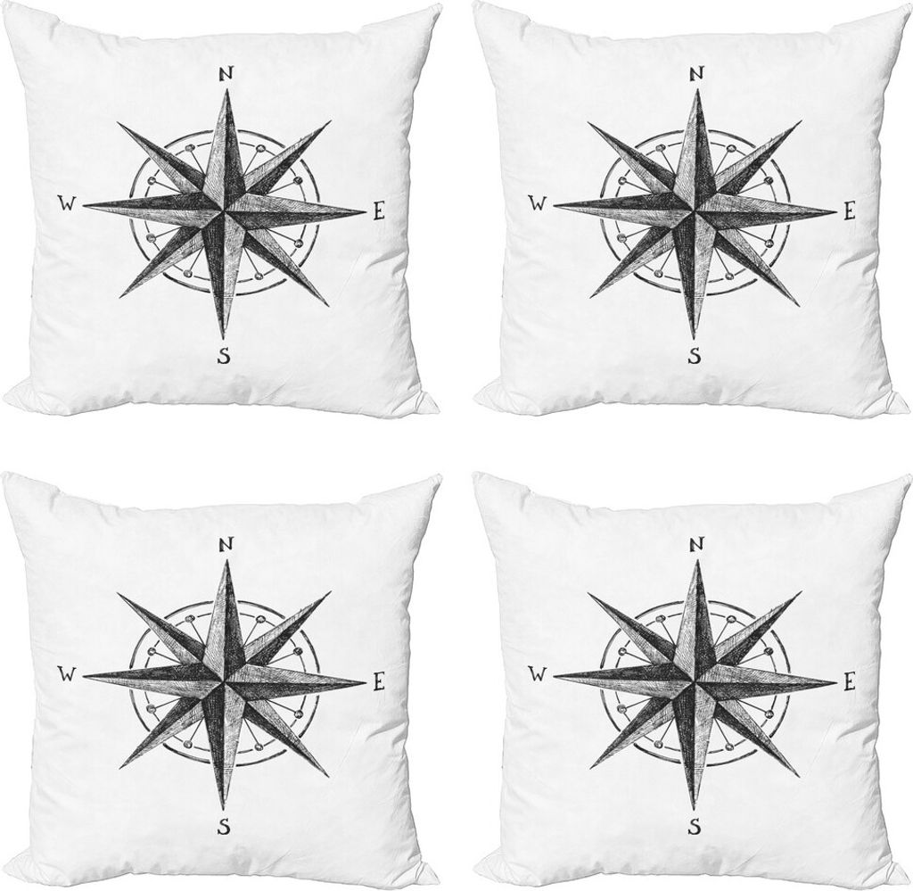 ABAKUHAUS Kompass Kissenbezug Set (4 Stück), Seamanship Sail, Moderner Doppelseitiger Digitaldruck, 45 cm x 45 cm, Charcoal Grau Weiß