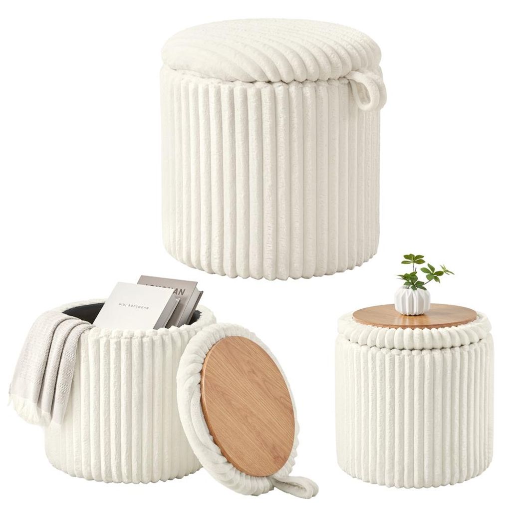 Yaheetech runder Hocker mit 35L Stauraum, Cordstoff, ∅43 x Produktbild 