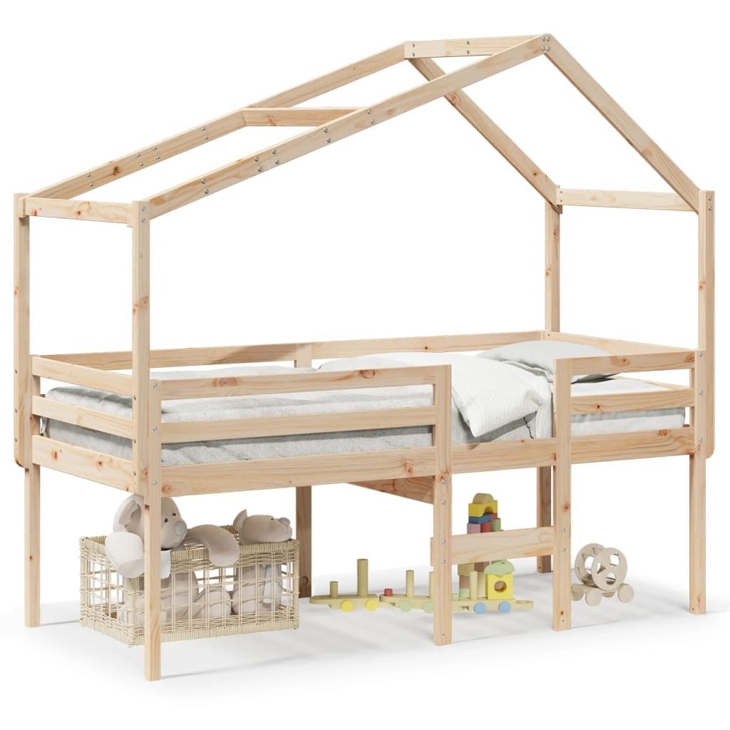 vidaXL Hochbett mit Dach 90x190 cm Massivholz Kiefer