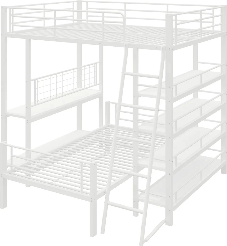 Lit Mezzanine 140x200 cm pour Optimiser l'Espace avec Rangement Blanc - 8