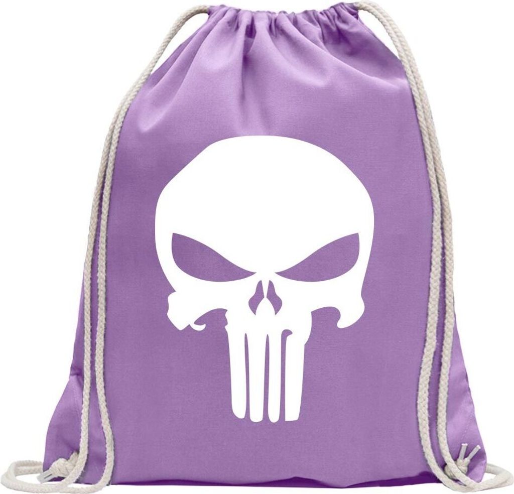Kiwistar - Turnbeutel - lavendel - Totenkopf - Fun Rucksack Sport Beutel Gymsack Baumwolle mit Ziehgurt
