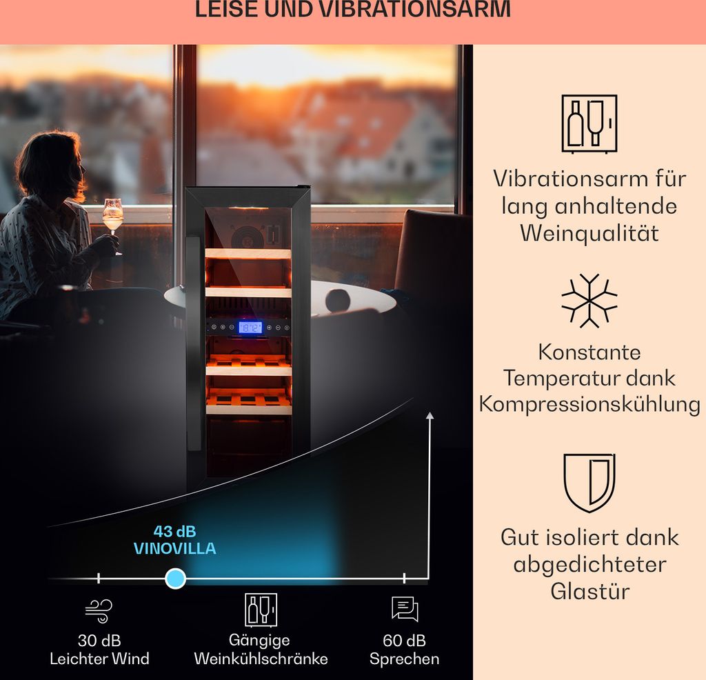 Klarstein Weinkühlschrank 2 Zonen, 53L Getränkekühlschrank, Produktbild 4