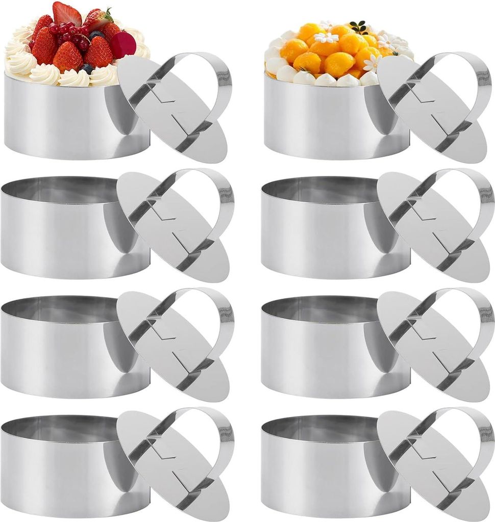 Dessertringe - Runde Servier-Ringe - 8 Stück - Edelstahl - 8 cm