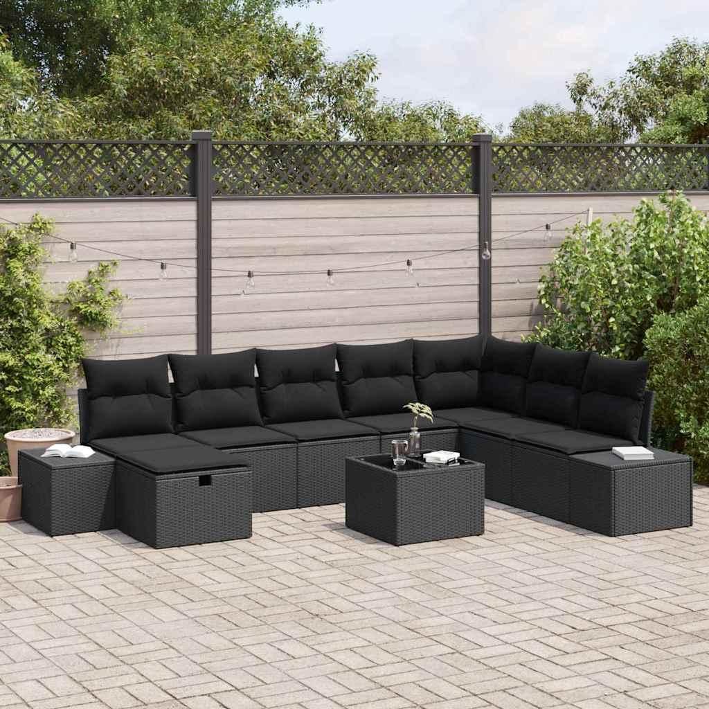 Maison Exclusive - Gartensofa-set mit Kissen 9 pcs Schwarz Poly-Rattan
