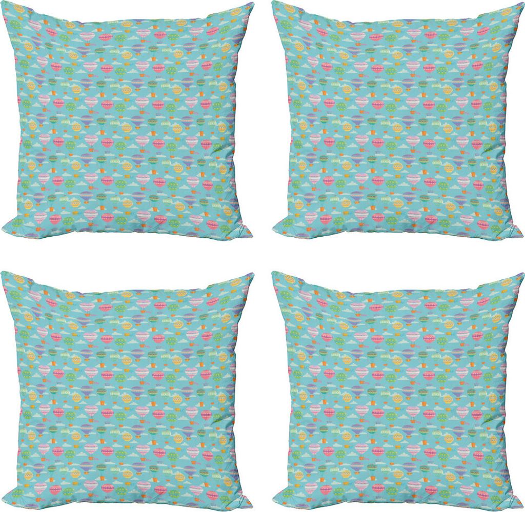 ABAKUHAUS Abenteuer Nursery Kissenbezug Set (4 Stück), Steigende Hot-Ballone, Moderner Doppelseitiger Digitaldruck, 60 cm x 60 cm, Mehrfarbig