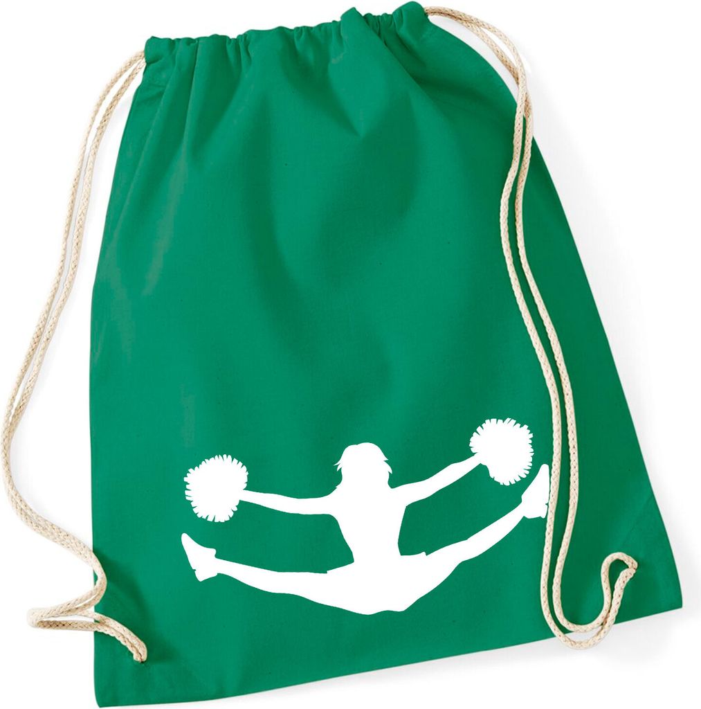 Huuraa Turnbeutel Cheerleader Silhouette 12 Liter Kelly Green Baumwolle Rucksack Geschenkidee