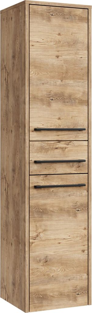 Badplaats Badezimmerschrank Florence 30 x 35 x 130 cm Kastanie Eiche - Hoch Badschrank mit 2 Türen und 1 Schublade