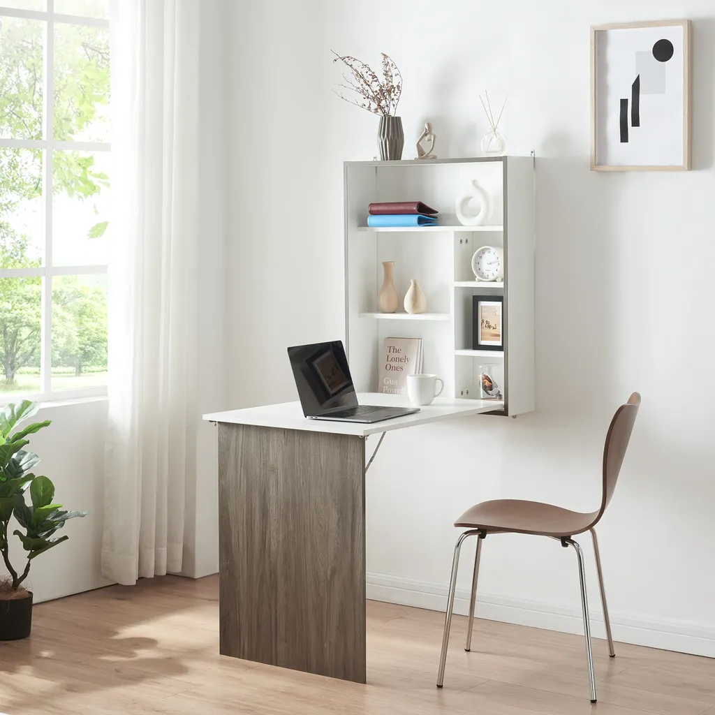 Table murale pliante Greve blanc et bois pour gain de place optimal