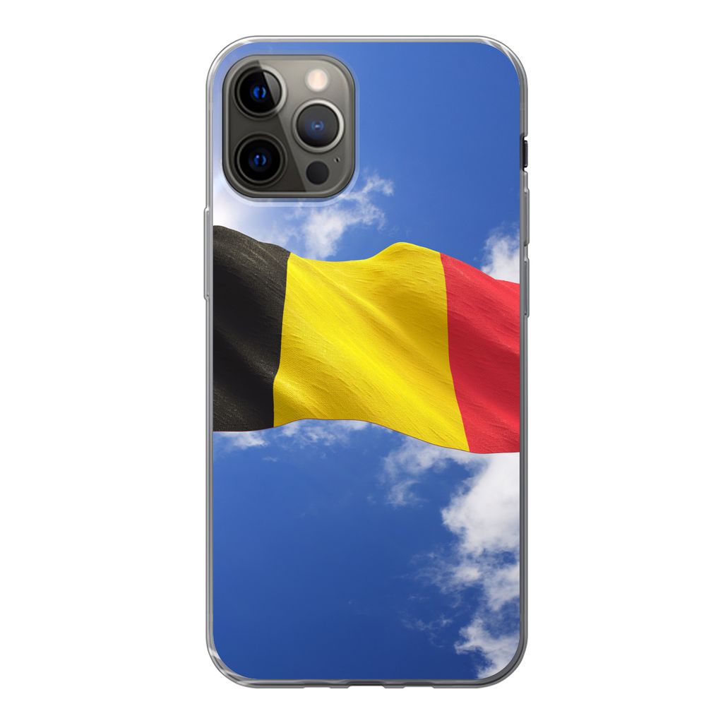 MuchoWow Handyhülle Schutzhülle Hülle für iPhone 13 Pro Die Flagge Belgiens weht am Himmel Silikon Softcase Handy Hülle - Handy-Tasche