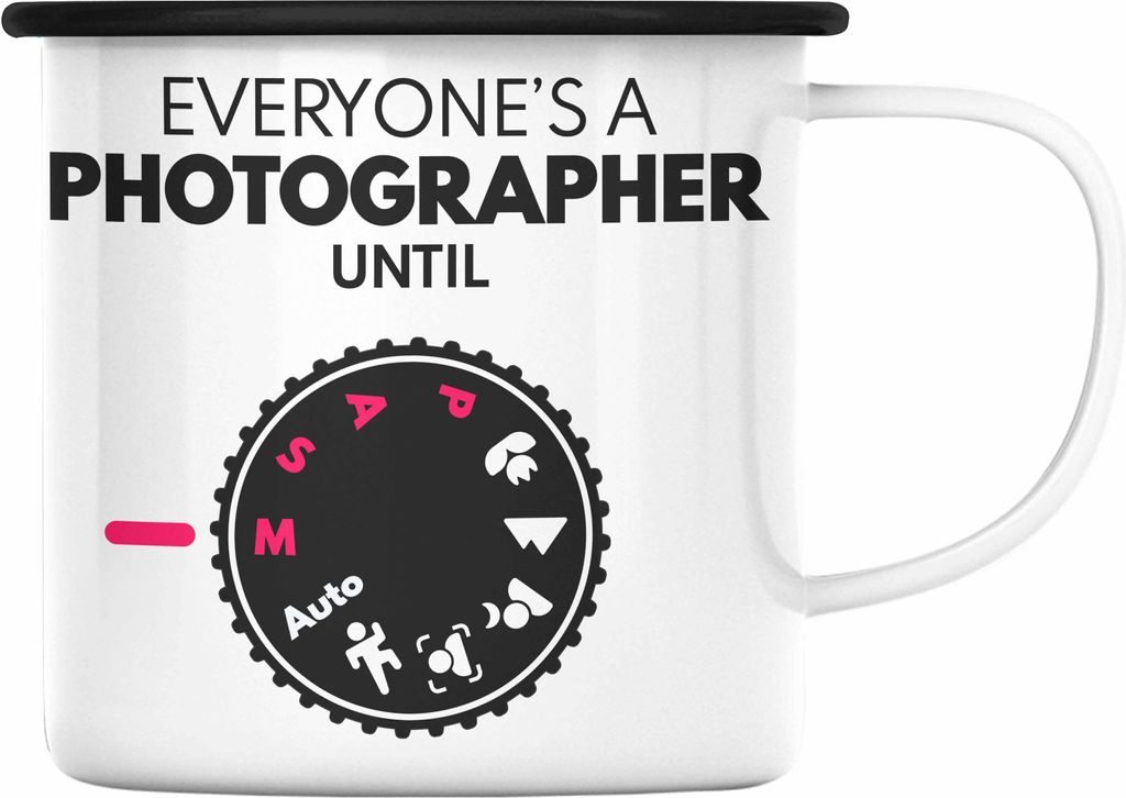 Trendation - Fotograf Emaille Tasse Zubehör Lustig Fotografie Geschenk Fotografieren Emaille Emaille Tasse Geschenkideen Grafik Insider (Schwarz)