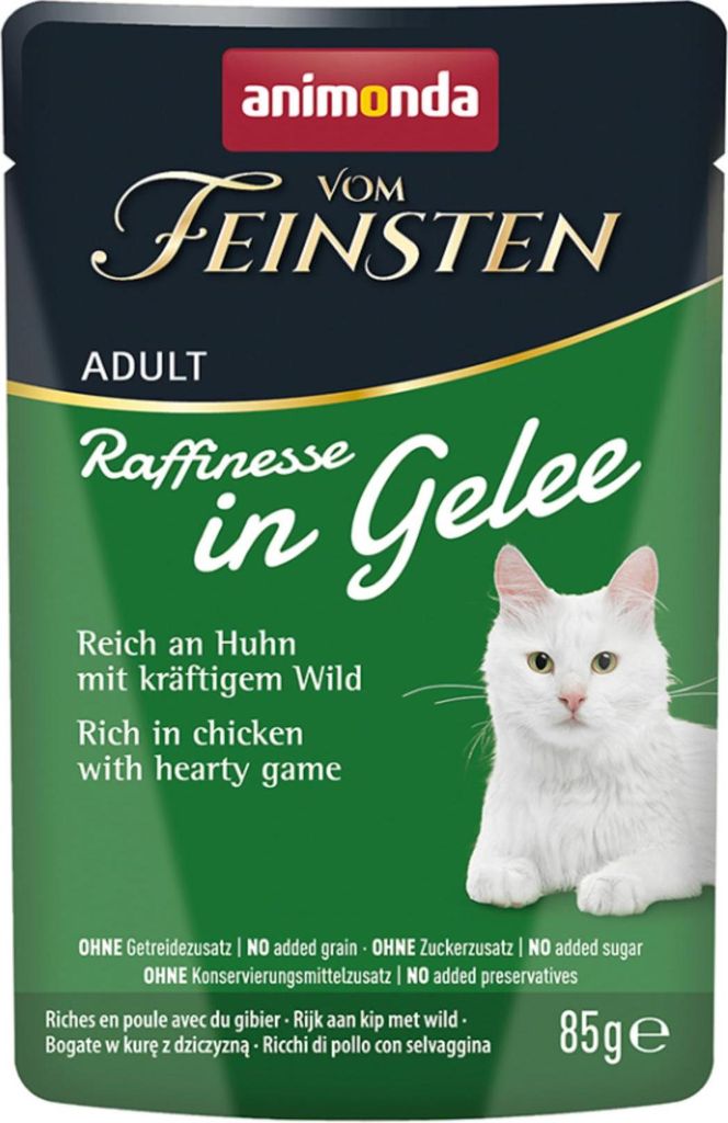 ANIMONDA Vom Feinsten Adult Raffinesse in Gelee reich an Huhn mit Wild - Nassfutter für Katzen - 85 g