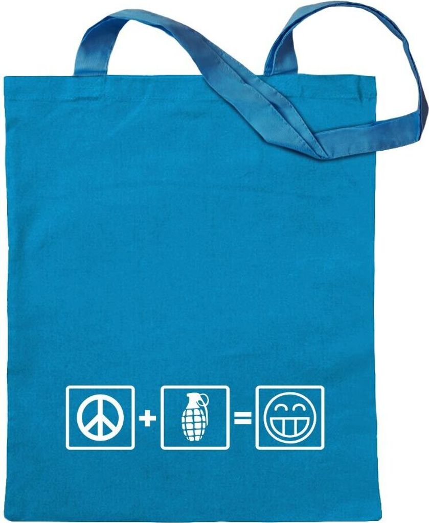 Kiwistar - Baumwolltasche - hellblau - Frieden/Krieg Formel - Tragetasche Stoffbeutel Umhängetasche langer Henkel