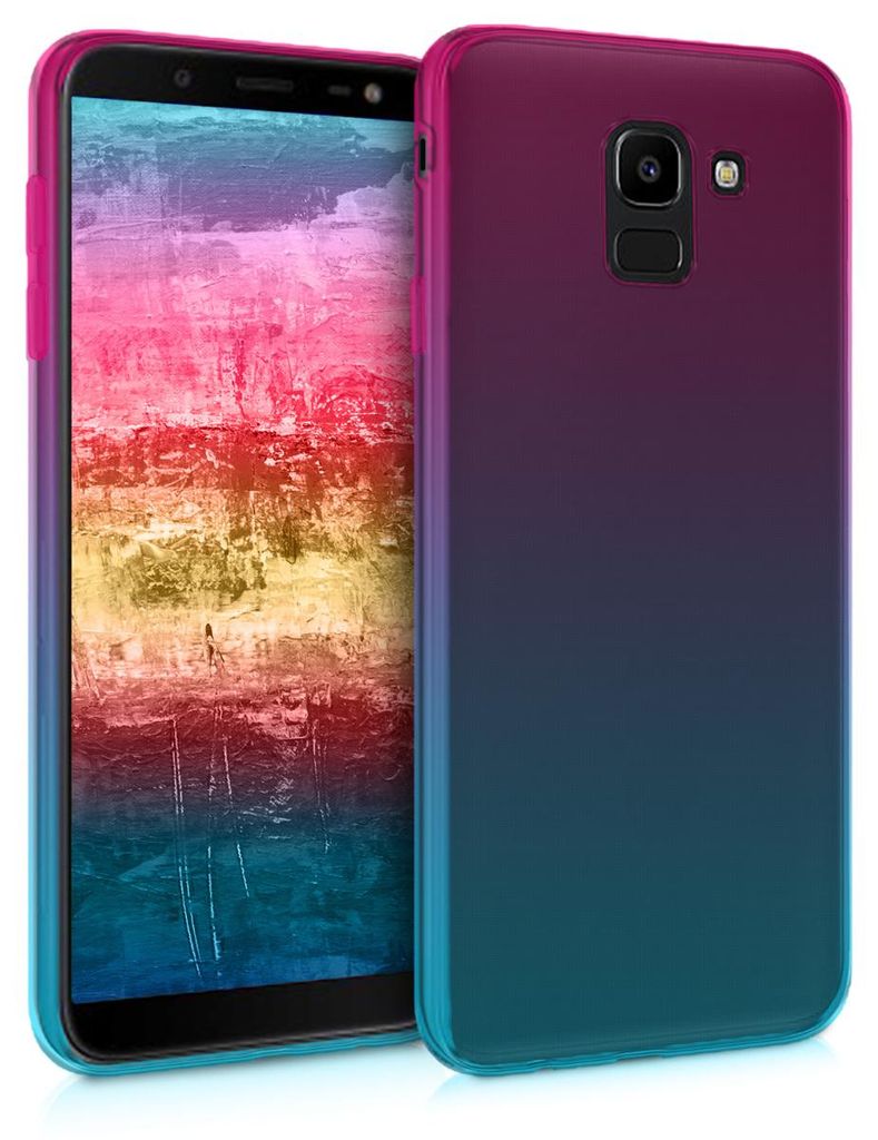 kwmobile Case kompatibel mit Samsung Galaxy J6 - Hülle Handy - Handyhülle Zwei Farben Pink Blau Transparent