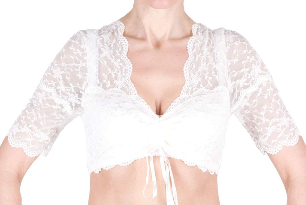 Nina von C. Dirndl Bluse halbarm Spitze floral Champagner