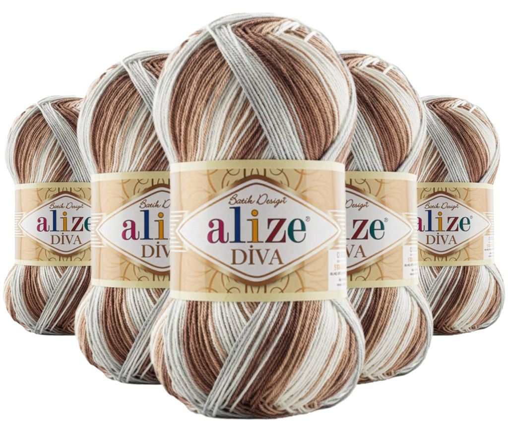 500g Strickgarn ALIZE DIVA BATIK Farbverlauf Häkelgarn Wolle Stricken Häkeln Braun Creme Grau