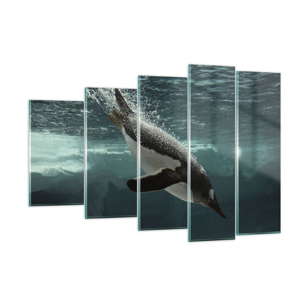 Bilder auf glas - 5 Teile - Tauchen Pinguin Gletscher - 150x100cm - Glasbilder - Wandbilder - Bilder - Wanddekoration aus Glas - Glas Bilder - Wand...