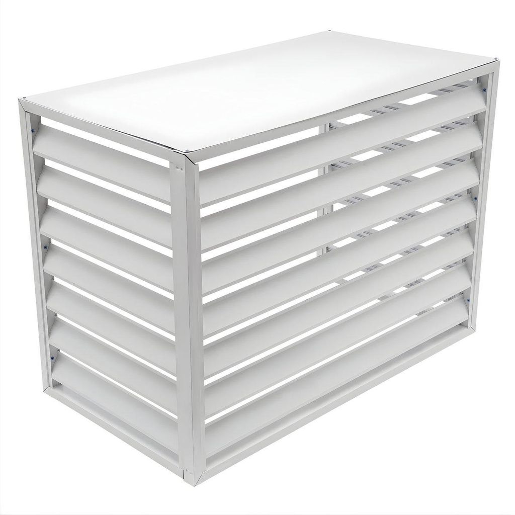 Klimaanlagen Verkleidung Outdoor – Freistehender AC Sichtschutz 4-seitig – Aluminium Metall 110×80 cm Weiß