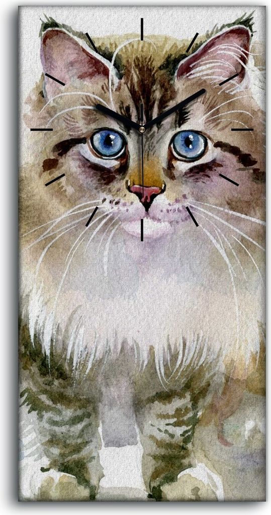 Küche Wohnzimmer Wand Leinwand Uhr Geräuschlos 30x60 Gemälde Tier Katze Kunst - schwarze Hände