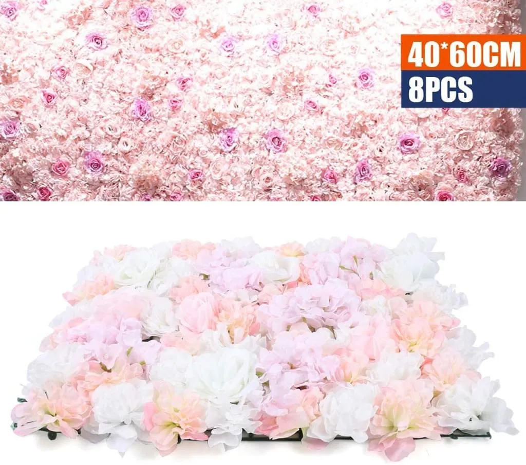 Décoration murale fleurie pour mariage et fond photo rose lot de 8